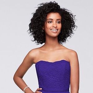 Lace and Mesh Long Strapless Dress